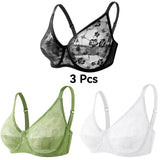 3 Pcs Women's Bra Elegant Retro Lace Sheer Unpadded Sexy Lingerie BH Tops Flower knitting Brassiere Underwire Plus Size Bras