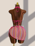 Sexy Colorful Striped Bikini Set Women Push Up Bra Thong Swimsuit 2026 Summer Bathing Suit Beach Mesh Cover Up 3 Piece Swimwear