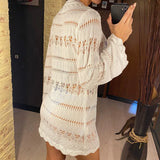 S - XL Long Sleeve Hollow Out Crochet Knitted Tunic Beach Cover Up Cover-ups Beach Dress Beach Wear Beachwear Female Women K5542