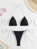 Sexy Micro Bikini 2025 Women Pink Blue Contrast Push Up Tie Side Thong Swimsuit Brazilian Beach Bandage Bathing Suit Swimwear
