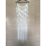 3 Colors Hollow Out Fringe Tassel Knitted Crochet Tunic Beach Cover Up Cover-ups Beach Dress Beach Wear Beachwear Female V3847