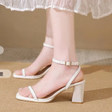Open-toe Sandals Women 2026 Summer New Buckle Fashion Solid Color Female Shoes  Chunky High Heel