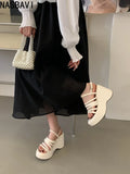 Women Shoes Platform Black 10cm High Heels Sandals Punk Chunky Shoes Summer Gladiator Sandals Wedges Platform Sandalias Mujer