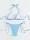 DEKA Women Sexy Rhinestones Bikini Set With Solid Color Thong Swimwear Female Push Up Swimsuit Beach Swimming Bathing Suit