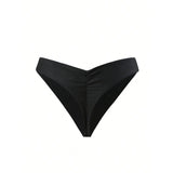S - XL Black Scrunch Butt Thong Bikini Bottom Swim Brief Women Swimwear Female Bather Brazilian Tanga Panties Underwear V6864