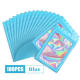 100Pcs Holographic Ziplock Bag Plastic Laser Iridescent Zip Bags for Manicure Eyelash Display Earrings Ring Jewelry Stoage Bags
