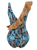 2026 Leopard Printed One Piece Swimsuit Ruffle Swimwear Women Padded Bathing Swimming Suit Female Summer Bodysuit