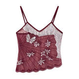 Women Sleeveless Spaghetti Strap Sheer Camisole Fashion Beaded Sequin Butterfly Cami Tops Summer Crop Tops