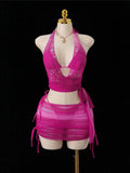 With Skirt Cover Up Halter Bikini Female Swimsuit Women Swimwear Strappy Bather Bathing Suit Swim Four-pieces Bikini set K8089