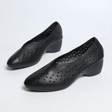 2026 New Women's Vintage Pointed-Toe Pumps - Low Cut Perforated Chunky Heel shoes, Slip-On Casual Shoes for Summer Daily Wear