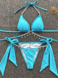 Wrap Around Halter Metal Chains Bikinis 2025 Diamond Bikini Women Swimsuit Female Swimwear Two Pieces Bikini set Bathing Suit