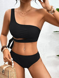 One Shoulder Bikini Set Sexy 2025 Swimsuit Women Solid Padded Swimwear Female Bathers Bathing Swimming Swim Suit Beachwear