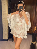2026 New Sexy Lace See Through Long Sleeve Tunic Beach Cover Up Cover-ups Beach Dress Beach Wear Beachwear Female Women V4528