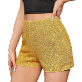 Women Shorts Shiny Sequin High Elastic Waist Straight Slim Fit Soft Breathable Above Knee Length Club Party Beach Mini Shorts