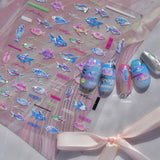 5D Deep Sea Fish Nail Art Stickers Shimmery Bubble Colorful Marine Life Nail Decals Summer Ocean Self Adhesive Manicure Decal