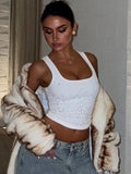 Woman Beading Rhinestones Tank Tops White Black Summer Sleeveless Corset T-shirt 2026 Casual Square Collar Crop Top Streetwear