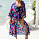 13 Colors Printed With Belt Crochet Knitted Tunic Beach Dress Beach Wear Beachwear Beach Cover Up Cover-upsFemale Women V7201