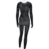 FDYOUI Sexy See-through Bodysuit Women's Long Sleeve Night Club Overalls Black Streetwear Lady Chic One Piece Party Jumpsuits