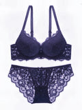 Hollow Lace Floral Sexy lingerie set Bow Padded Push Up women's bra Suitable for Small Busts sexy bras and panties