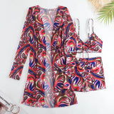New Sexy 3 Pieces Suit for Women Neck Hanging Bikini Set+Cover-up Swimwear Sunproof Tankini High Waist Shorts Swimsuit Beachwear