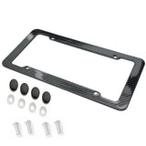 Black Carbon Fiber Pattern Plastic License Plate Frame Fiber Black Aluminum Metal Car Tag Holder Tire Screw Cap Universal Amagi