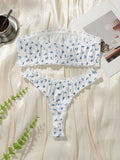 Sexy strapless floral print set seaside vacation style bra set no steel ring party underwear whtie Lingerie MR3496