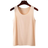 Women Bottoming Vest Sleeveless Ice Silk Seamless Stretchy Round Neck Dry Dry Cooling Camisole Summer Office Vacation Basic Top