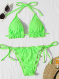 Ribbed Ruffled Frilled Brazilian Bikini Women Swimsuit Female Swimwear Two Pieces Bikini Set Halter String Bathing Suit Swim