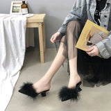 Women's Half Slippers New Summer Sexy Pointed Temperament High-heeled Slippers Female Fashion Furry High Heels Solid Slides