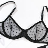 Black Ultra Thin See Through Mesh Sheer Bra and Thong Set Women Push Up Transparent Polka Dot Underwear Lingerie Set