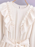 Foridol Ruffles Tierred Beige Lantern Sleeve Women's Dress Spring Summer O Neck Casual Short Vestidos A-line Beach Dress 2025