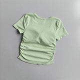 Big round Neck Yoga T-Shirt Short-Sleeved Slimming Sports Top with Fixed Chest Cushion for Running Pilates Summer Stretch