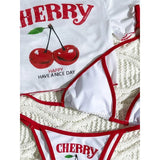 XS -XL Cherry Printed Short Sleeve Bikini Female Swimsuit Women Swimwear Three-pieces Bikini set Bather Bathing Suit Swim V6854