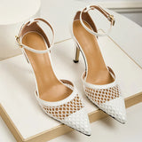 2026 Summer New Style - Three-color Mesh Open Toe Business Shoes with Round Tops, Small Inner Cuts, Thin High Heels