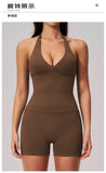 New Seamless Yoga Thread Set Women Hanging Neck V Neck Slim Sports Tank Top Hip Lifting Abdominal Tightening Shorts Fitness Suit