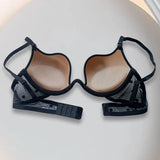 Low- Cut Gathered Bra with Steel Ring Deep V Gathered Underwear Sexy Thin Cup Bra Comfortable Underwire Bra Lingerie