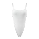 Women's Stylish Dots Print Summer Tight Thong Bodysuit Sleeveless Square Neck Spaghetti Strap Backless Romper