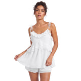 Women's Summer Solid Color Romper Dress Sleeveless Tie Spaghetti Strap Ruffle Jumpsuit Shorts Playsuit