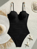 Shell Underwired Wrinkled Beads One Piece Swimsuit Women Swimwear Female High Leg Cut Monokini Bather Bathing Suit Swim Bodysuit