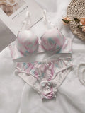 Toucheart Sexy Lingerie Suit for Women Bow Knot Patchwork Printing Underwear Sexy Bra Set Thin Cup Colorful Lingerie Suit New