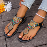 Bohemia Style Flat Heel Sandals for Women Fashion Bead Clip Toe Beach Sandles Woman Plus Size 43 Lightweight Gladiator Sandalias