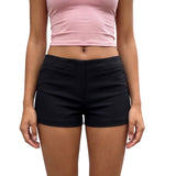 Women Summer Slim Fit Shorts with Pockets Elegant Solid Color Low Rise Mini Shorts for Beach Daily Wear