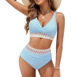 Two Piece High Waist Swimsuit Women Bikini Set V-Neck Tummy Control Bathing Suit for Daily Vacation Party Beach Wear