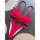 7 Colors New Cross Back Bikini Female Swimsuit Women Swimwear Two-pieces Bikini set High Leg Cut Bather Bathing Suit Swim V8252