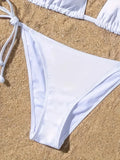 New Women Swimsuit Ribbed Backless Pads Bikini Set Halter Triangle Bra Side Tie Thong Swimwear Beachwear Lady Bathing Suit