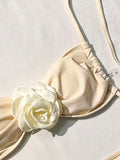 Sexy 3D Flower Patchwork Swimwear Thong Bikini 2024 Women Lace-up Swimsuit Halter Drawstring Swimming Bathing Suit Biquini Mujer