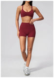 2 Piece Summer Yoga Sets for Women Hollow Back Cross Sports Bra Fitness Clothes Tight High Waist Shorts Running Workout Clothes