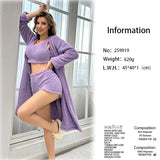 Autumn and winter flannel nightgown three-piece set European and American sexy pajamas home clothes warm and thickened