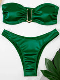 Shiny Bandeau Bikinis 2025 Strapless Bikini Female Swimsuit Women Swimwear Two-pieces Bikini Set High Cut Bathing Suit Swim Lady