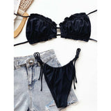 Sexy Ruffled Frilled Pleated Ruched Bikini Women Swimwear Female Swimsuit Two-pieces Bikini Set Bather Bathing Suit Swim V3239